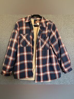 Haband Tailgater Plaid Sherpa-Lined Jacket - Navy, Orange & Cream